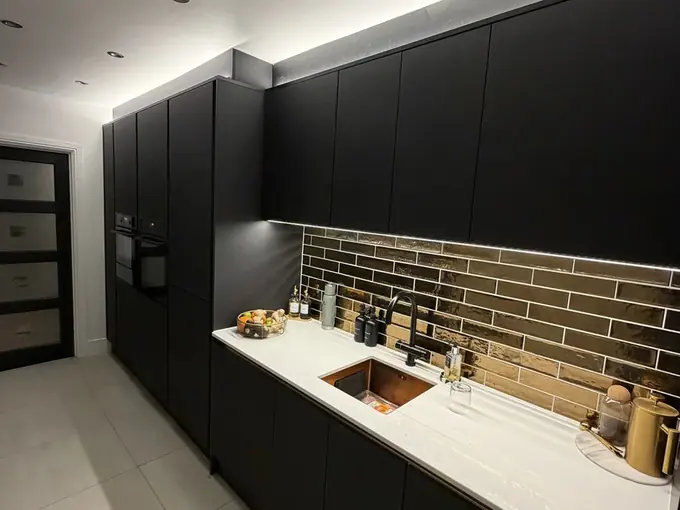 Kitchen with under-cabinet lighting